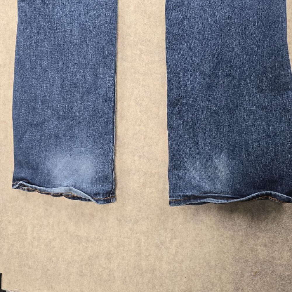 American Eagle Womens Flared Jeans Dark Wash Size 12 Stretch Denim Distressed - Picture 4 of 10